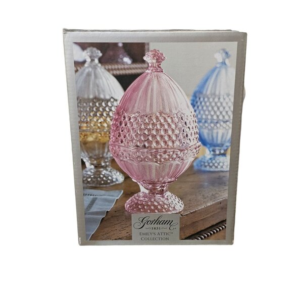 Gorham Emilys Attic Collection Egg Covered Dish Blue Glass 10" Tall Made In Germ - Picture 2 of 10